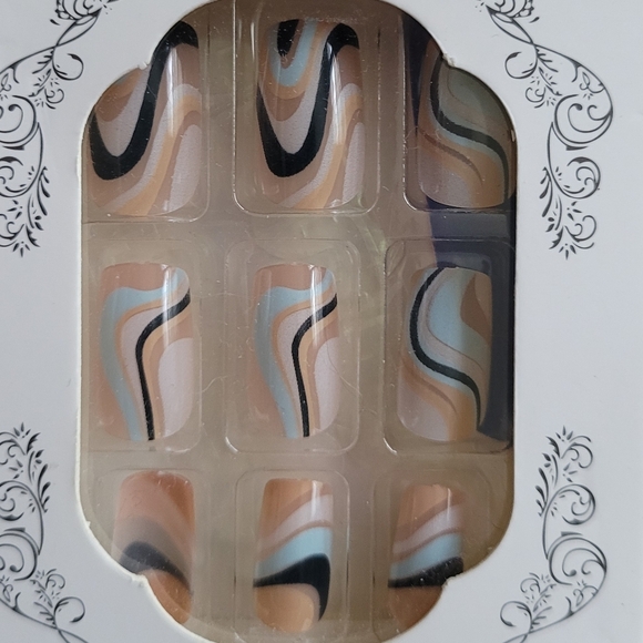 Blue Swirl Medium Length Press On Nails - Picture 2 of 2